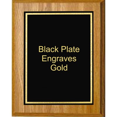 Oak Plaque 9" x 12" - Florentine Frame Designer Plate Black/Gold 7" x 10" Plate