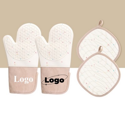 Heat Resistant Silicone Oven Gloves With Pot Cushion