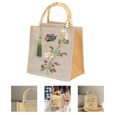 Eco-Friendly Jute Tote Bag with Bamboo Handles