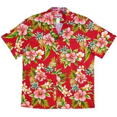 Hawaiian Tropical All Over Print Button Front Red Cotton Shirt - DEEP INVENTORY