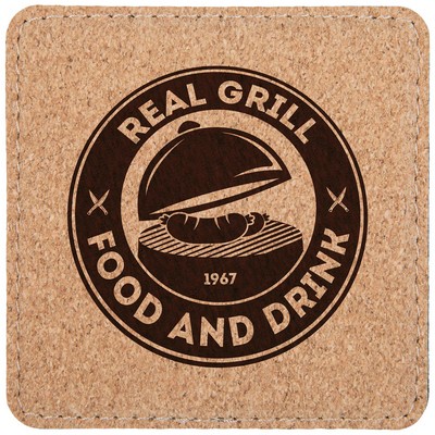 4" x 4" Square Cork Coaster with Stitching