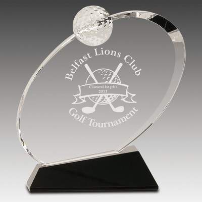 6" Clear Crystal Oblong Golf Award on Black Crystal Base