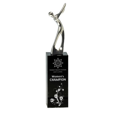 9.5" Silver Metal Golf Figure on Black Crystal Pedestal