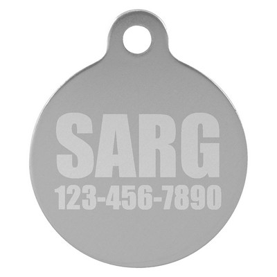 Anodized Aluminum Silver Round Pet Tags, Engraved, 1" dia