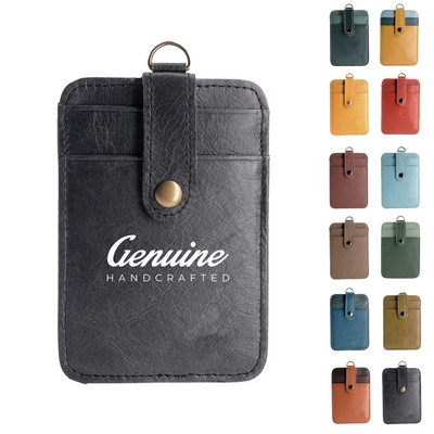 Leather ID Card Holder with Nylon Lanyard