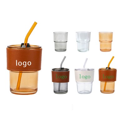 Glass Sippy Cup With Leather Sheath.