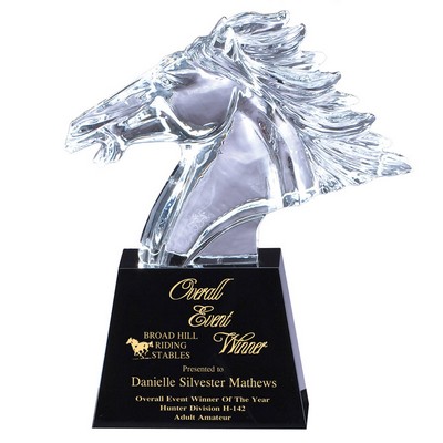 Optical Crystal Horse Head Trophy on Black Crystal Base (10 1/2" x 12 1/2")