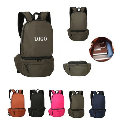 External portable foldable backpack waist pack