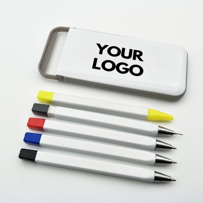 Custom 5 In 1 Writing Set w/1 Highlighter & 3 Ballpoint Pens & 1 Pencil