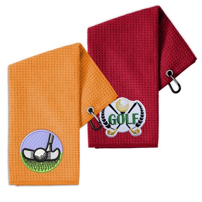 400GSM Waffle Texture Embroidery Golf Towel With Hook-3 Holes