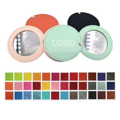 Round Leather Portable Rotating Makeup Mirror