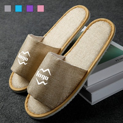 Linen Open-Toe Slippers With Cushioned Comfort