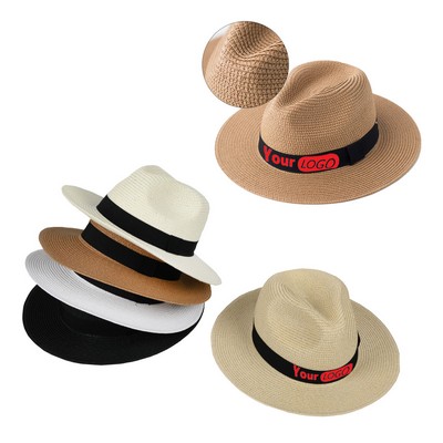 Unisex Travel Straw Panama Hat Summer Wide Brim Straw Hat