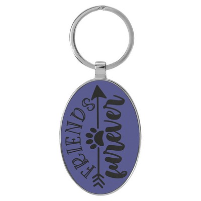 3" x 1 3/4" Leatherette/Metal Purple Oval Keychain