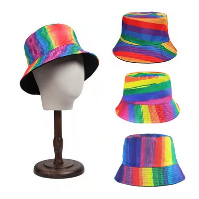 22" Reversable Tie Dye Pride Rainbow Bucket Hat MOQ50PCS