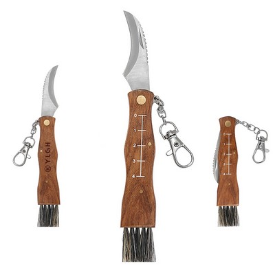 4.40" Wooden Handle Foldable Knife With Brush