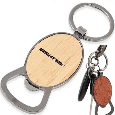 Rustic Wood & Steel Bottle Opener Keychain