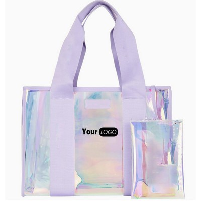 Iridescent Transparent Tote Bag with Pouch