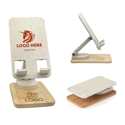Foldable Rotating Wheat Straw Bamboo Phone Stand