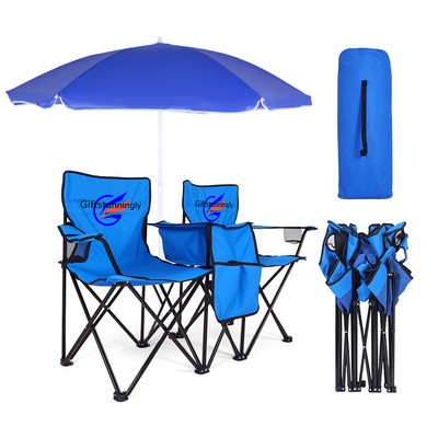 Double - person Outdoor Folding Chair with Sunshade Umbrella