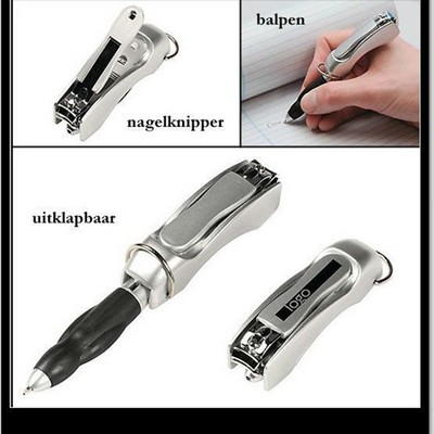 3-in-1 Foldable Keychain Nail Clipper with Ballpoint Pen