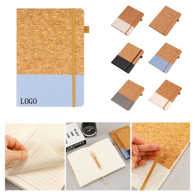 Eco Cork & Fabric-Textured PU Journal w/ Elastic Band