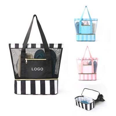 Striped Mesh Tote Bag
