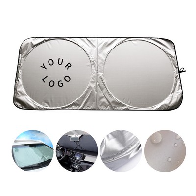 Large Foldable Polyester Car Windshield Sunshade With Pocket