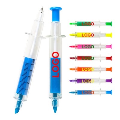Dual Heads Syringe Shaped Highlighter & Ballpoint Pen