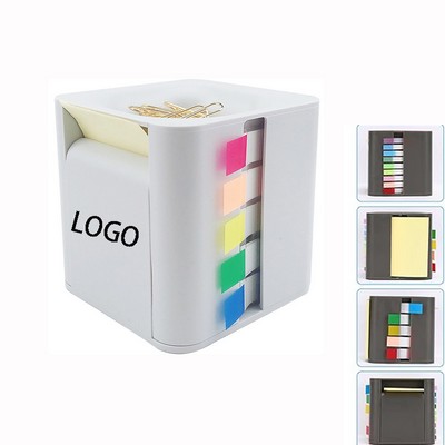 Efficient 5in1 Cube ABS Sticky Note Memo Holder Organizer with Colorful Flat Tabs Paper Clips