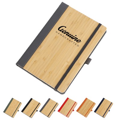 A5 Bamboo PU Notebook with Elastic Band & Pen Loop