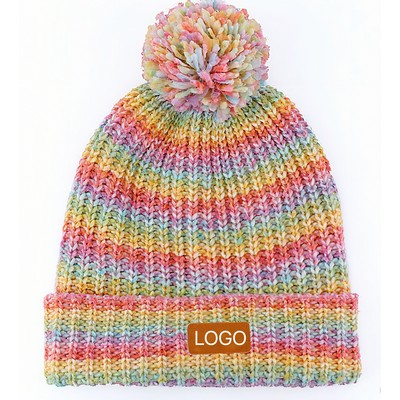 Rainbow Pom Pom Beanie