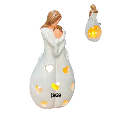 Mothers Day Heartwarming Resin LED Candle Holder Statue