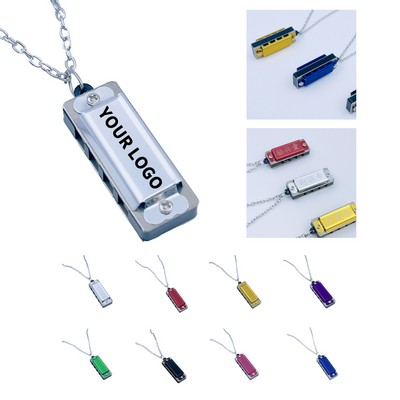 Mini Harmonica Necklace With Metal Chain Four Hole Eight Tone