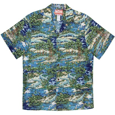 Blue Hawaiian Shirt - 100% Cotton Poplin w/Coconut Buttons & Short Sleeves