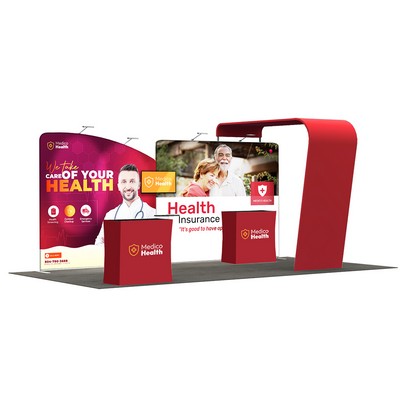 20' Inline Trade Show Booth – Full Graphic Wall Setup with Product Display Counters