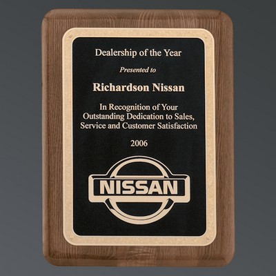 Premium Walnut Piano Finish Rounded Rectangle, Textured Black Plate w/Florentine, Small (7"x9")