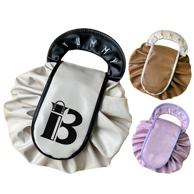 PU Leather Adjustable Drawstring Travel Makeup Toiletry Bag