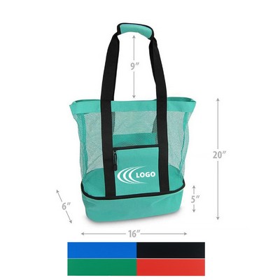 Mesh Beach Bag Tote With Insulated Cooler