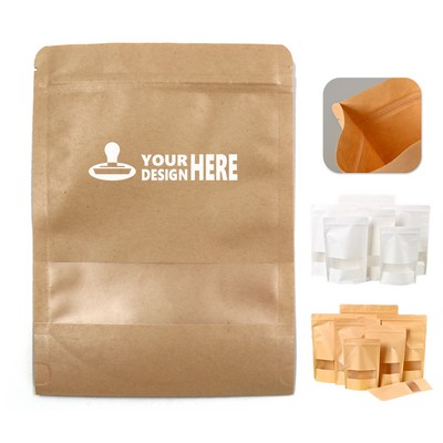 Resealable Kraft Paper Stand Up Pouch With Clear Window