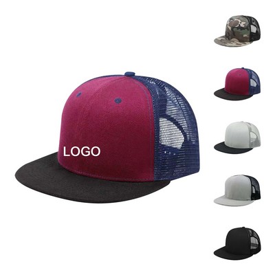 Flat Brim Mesh Snapback Baseball Cap