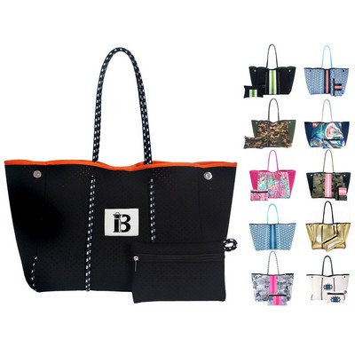 Women's Neoprene Tote Bag w/ Pocket for Beach Travel
