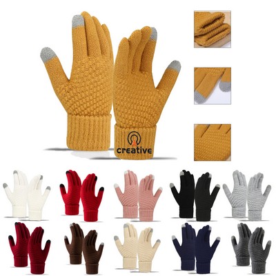 Thick Knit Gloves W/ 2 Finger Touch