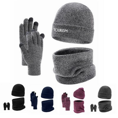 Warm Suit Beanie Gloves Scarf Set