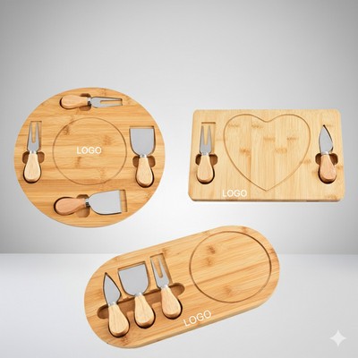 Stainless Steel Cheese Knife Set Bamboo Wood Butter Knives Mini Cutting Board