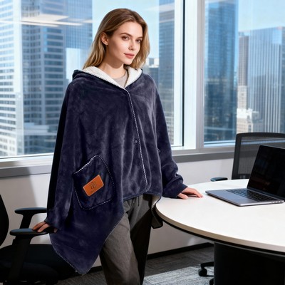 Cozy Pocketed Sherpa Shawl Blanket