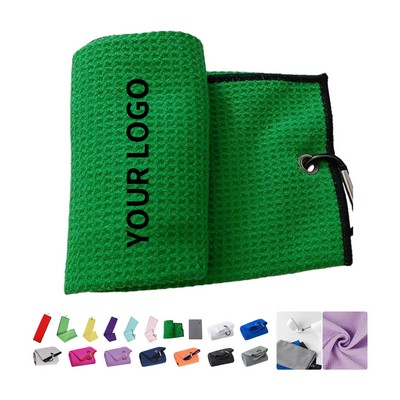 Tri Fold Microfiber Golf Sports Towel Waffle Pattern Club Cleaning
