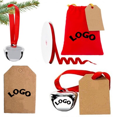 Christmas Bell Gift Ornaments With Velvet Pouch, Tag, And Ribbon