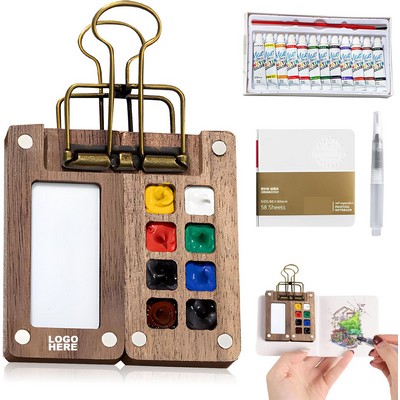 Portable Travel Art Kit Wooden Watercolor Palette Set