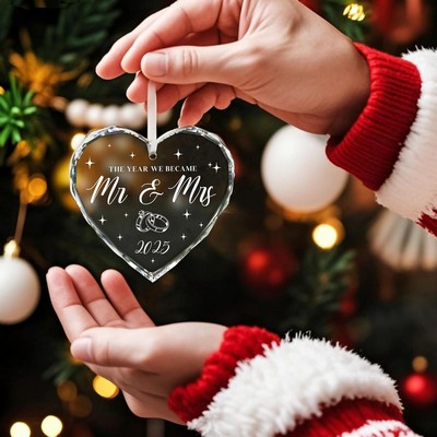 Heart-Shaped Glass Ornament Married Christmas Decoration